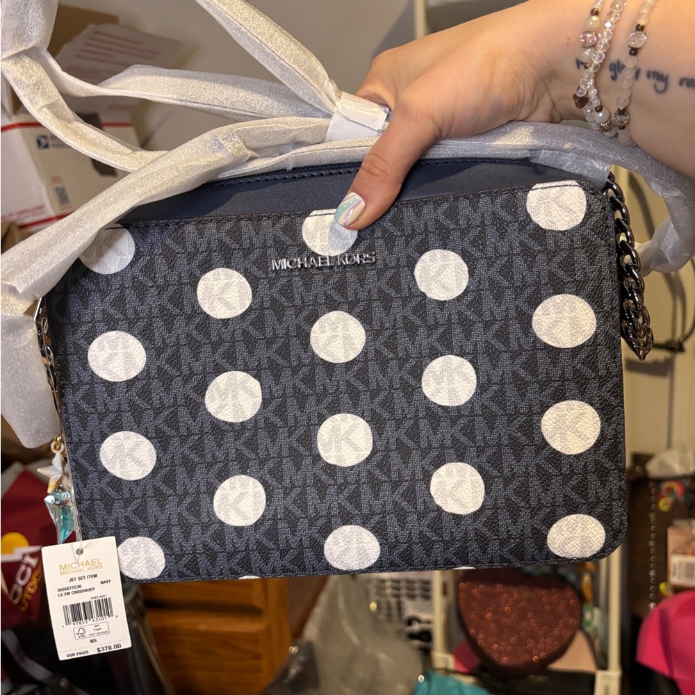 Michael Kors Black Polka Dot Signature Crossbody Bag